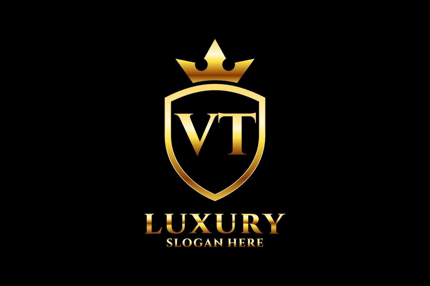 logotipo de monograma de luxo elegante inicial vt ou modelo de crachá com pergaminhos e coroa real - perfeito para projetos de marca luxuosos vetor