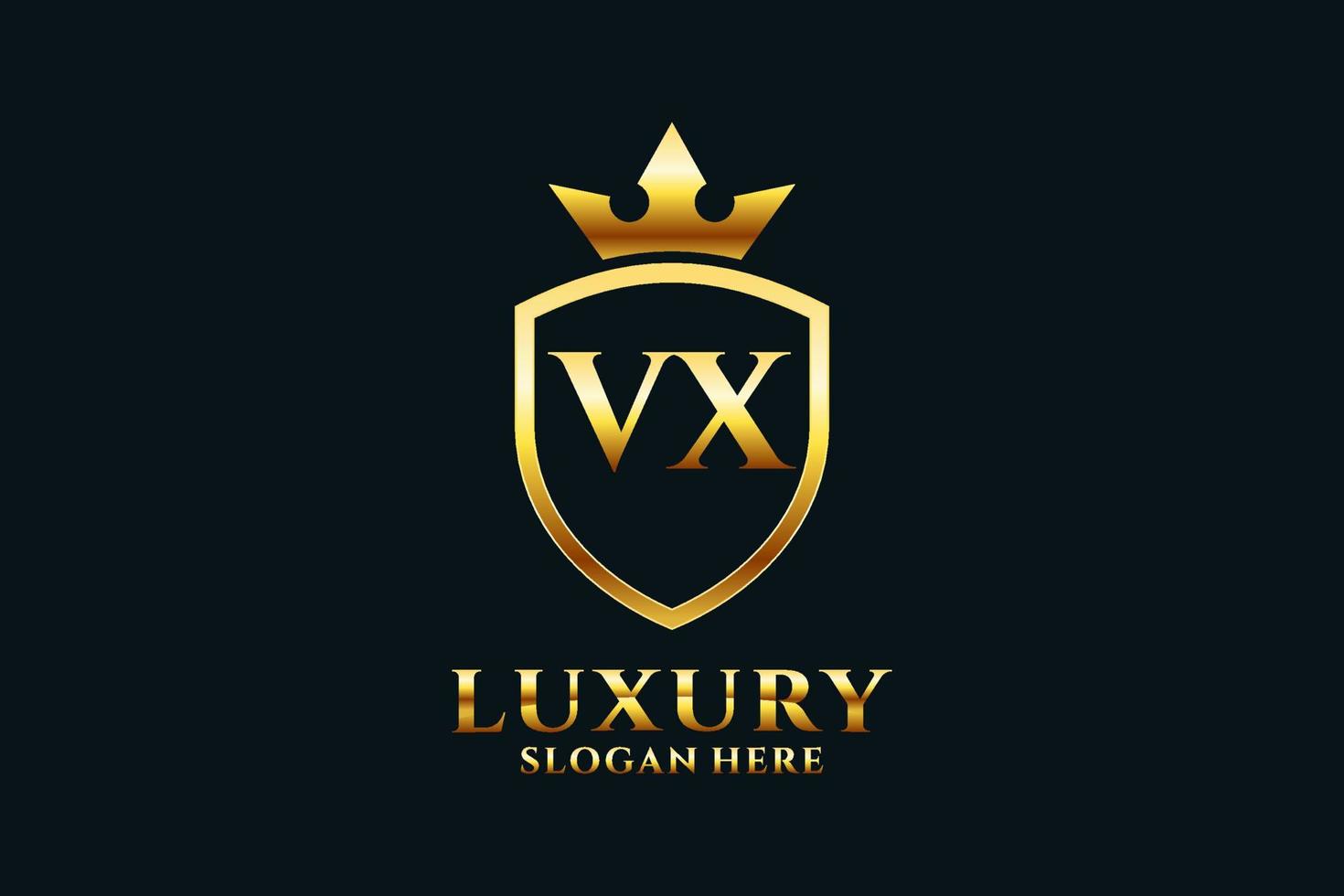 logotipo de monograma de luxo elegante inicial vx ou modelo de crachá com pergaminhos e coroa real - perfeito para projetos de marca luxuosos vetor