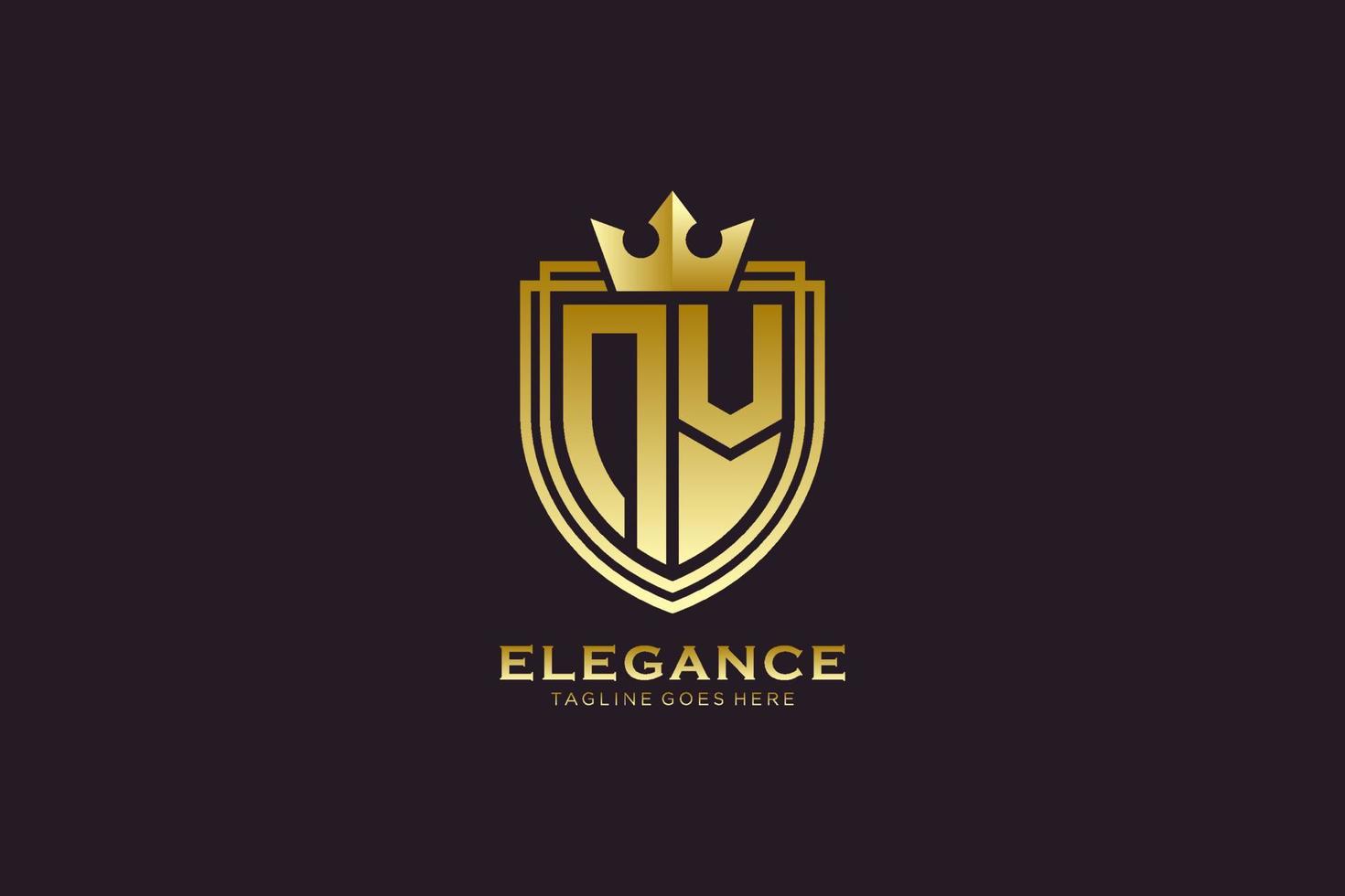 logotipo de monograma de luxo elegante inicial nv ou modelo de crachá com pergaminhos e coroa real - perfeito para projetos de marca luxuosos vetor