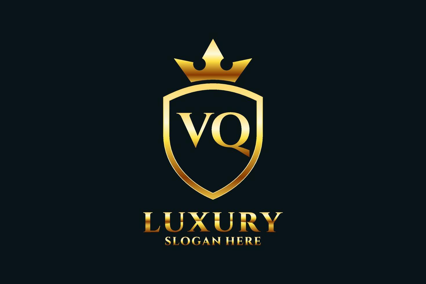 logotipo de monograma de luxo elegante inicial vq ou modelo de crachá com pergaminhos e coroa real - perfeito para projetos de marca luxuosos vetor