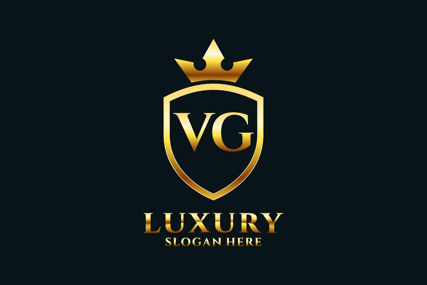 logotipo de monograma de luxo elegante inicial vg ou modelo de crachá com pergaminhos e coroa real - perfeito para projetos de marca de luxo vetor