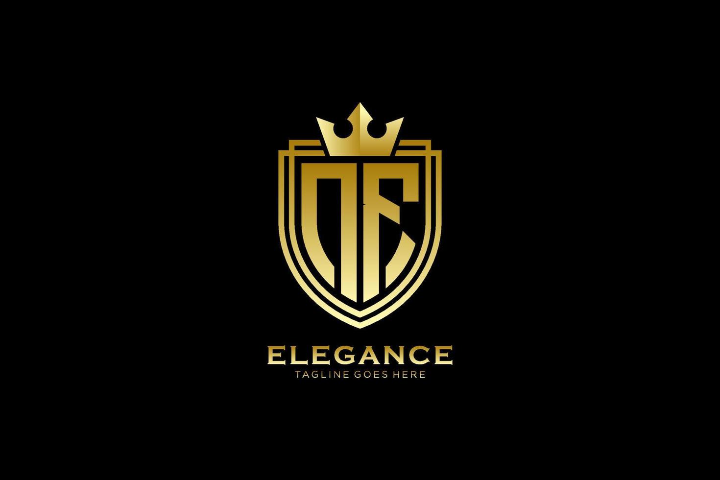 logotipo de monograma de luxo elegante inicial nf ou modelo de crachá com pergaminhos e coroa real - perfeito para projetos de marca luxuosos vetor