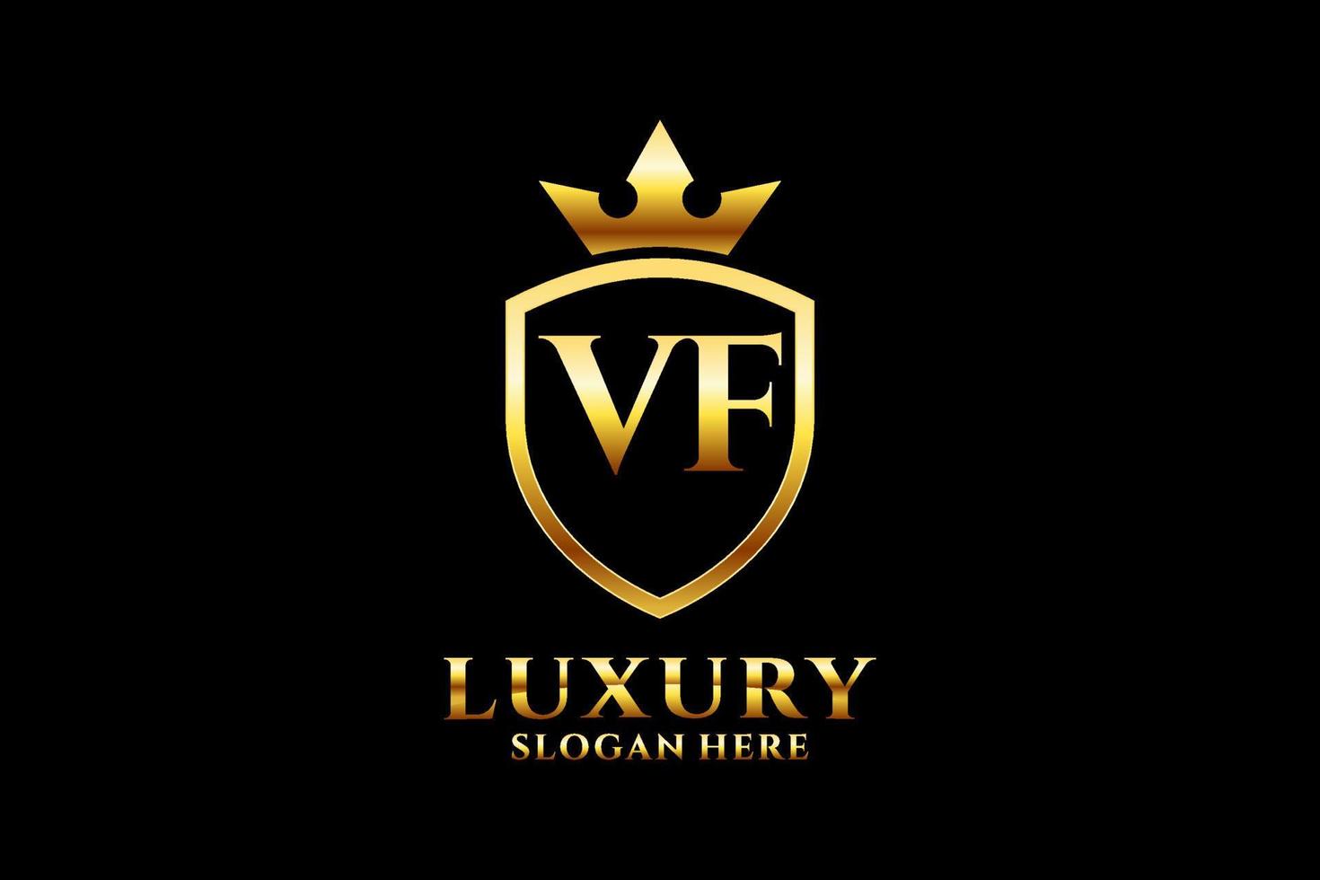 logotipo de monograma de luxo elegante inicial vf ou modelo de crachá com pergaminhos e coroa real - perfeito para projetos de marca luxuosos vetor