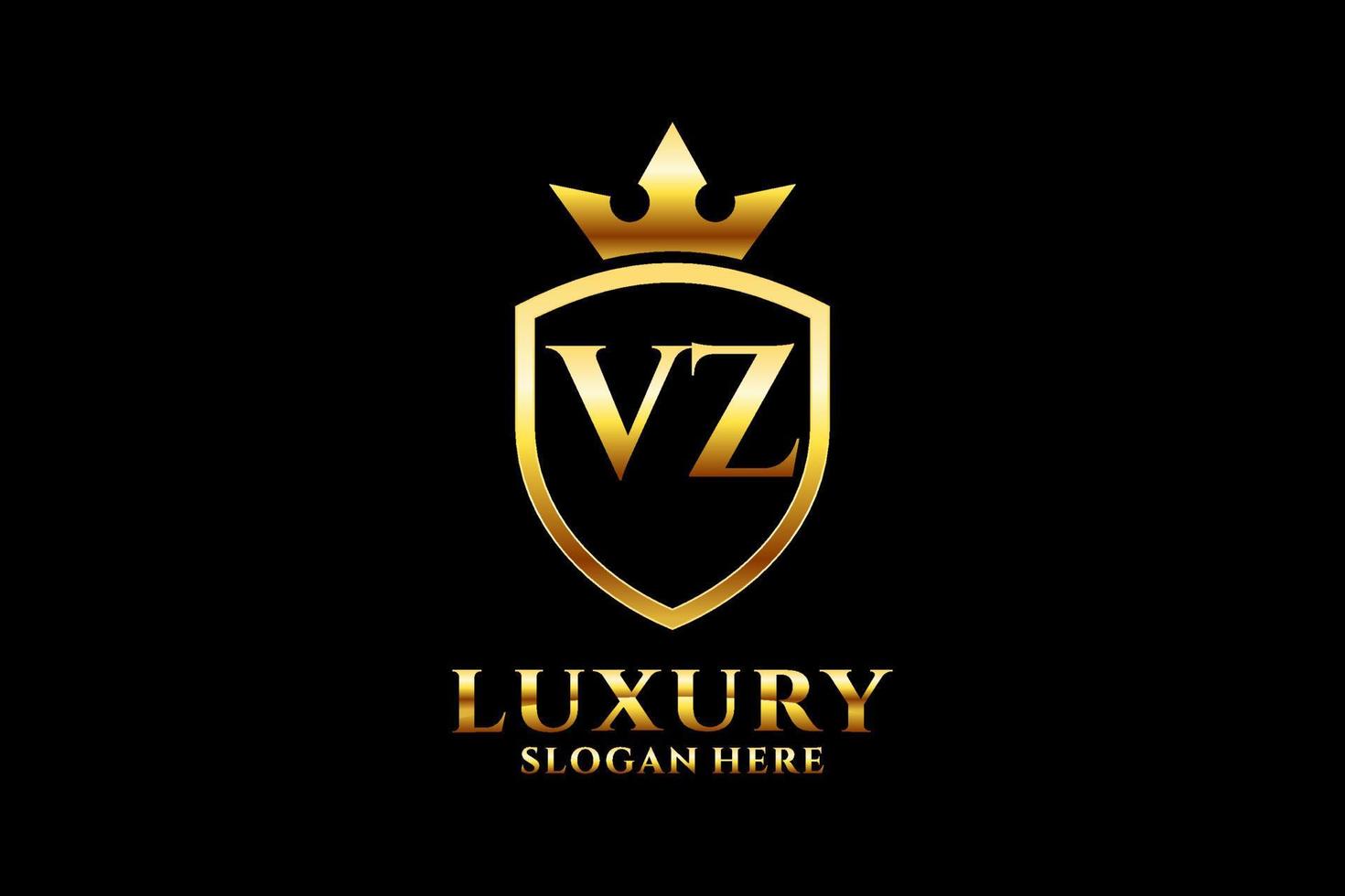 logotipo de monograma de luxo elegante inicial vz ou modelo de crachá com pergaminhos e coroa real - perfeito para projetos de marca luxuosos vetor