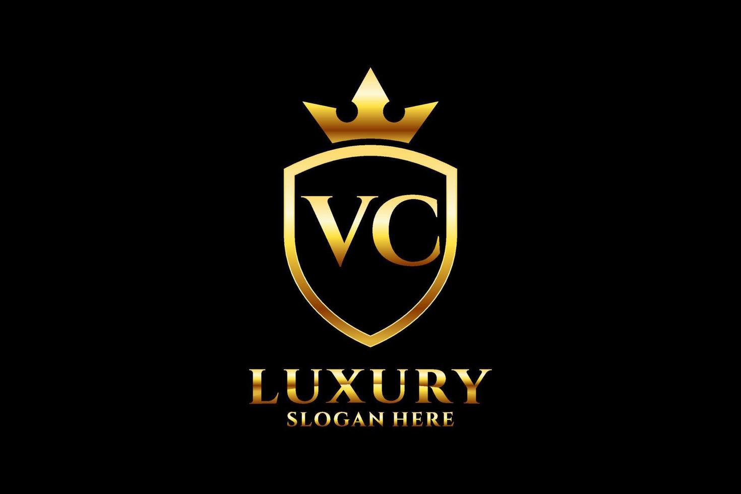 inicial vc logotipo de monograma de luxo elegante ou modelo de crachá com pergaminhos e coroa real - perfeito para projetos de marca luxuosos vetor