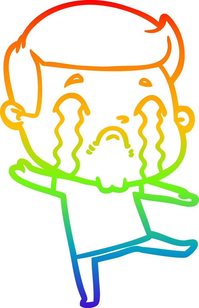 desenho de linha gradiente arco-íris desenho animado homem chorando vetor
