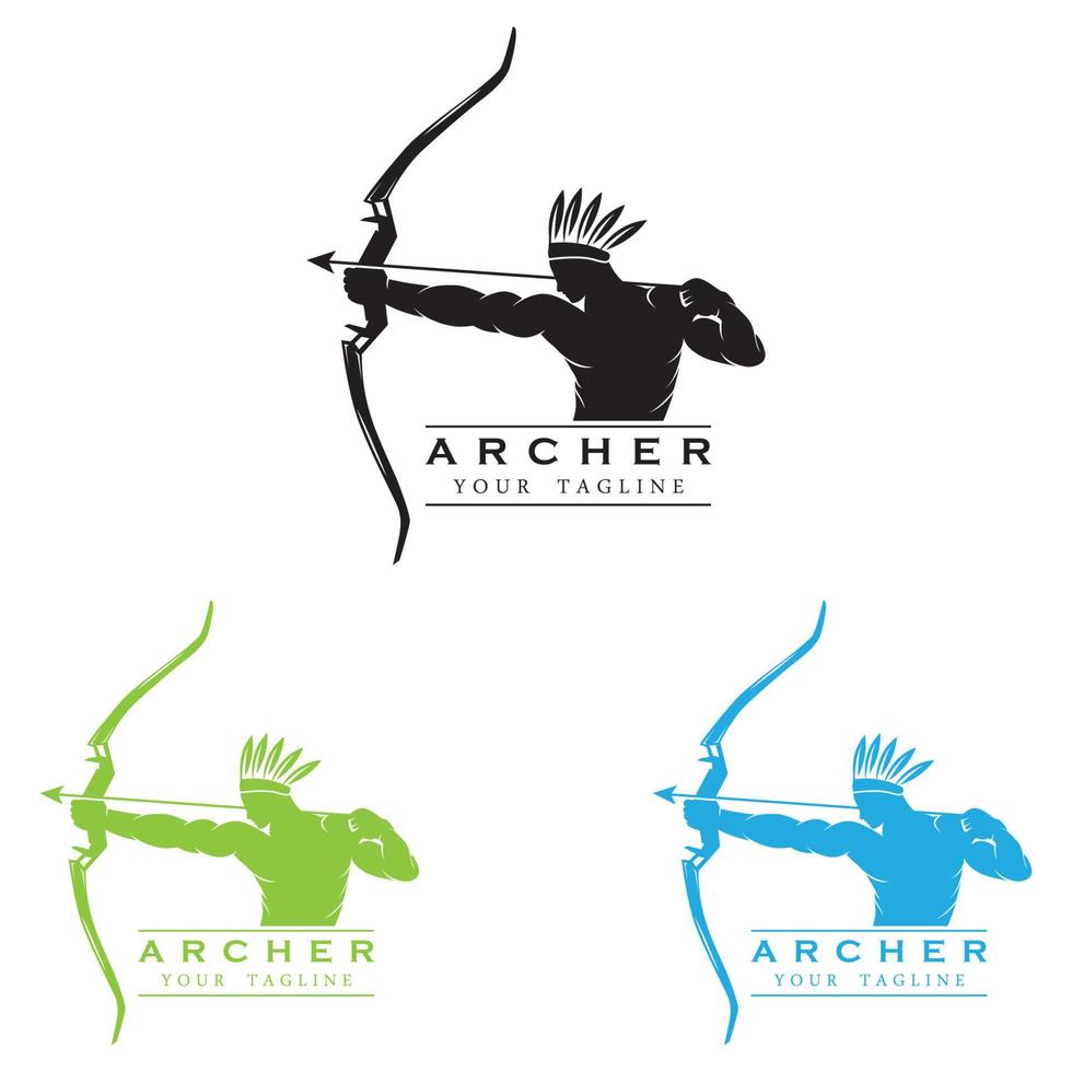 conjunto de logotipo de arqueiro com modelo de slogan vetor