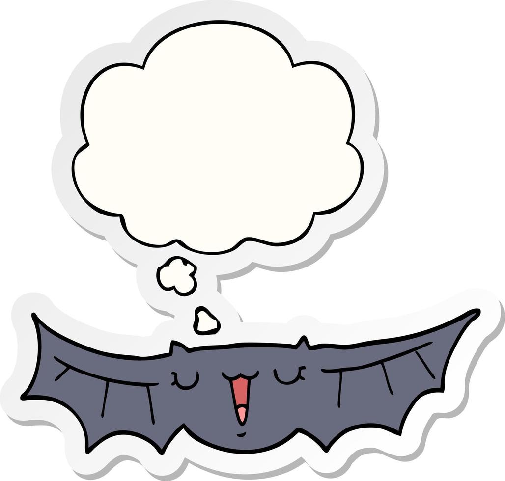 morcego de desenho animado e balão de pensamento como um adesivo impresso vetor