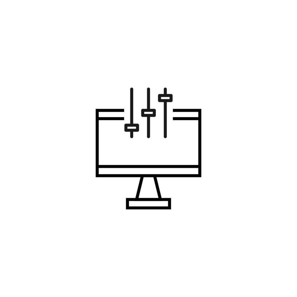 sinal monocromático desenhado com linha fina preta. perfeito para recursos de internet, lojas, livros, lojas, publicidade. ícone vetorial da barra de som dentro do computador vetor