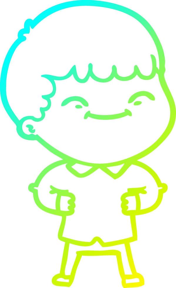 desenho de linha de gradiente frio desenho animado menino feliz vetor