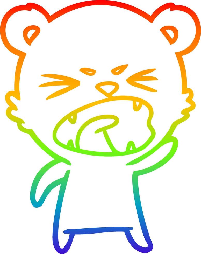 desenho de linha de gradiente de arco-íris urso polar de desenho animado com raiva vetor