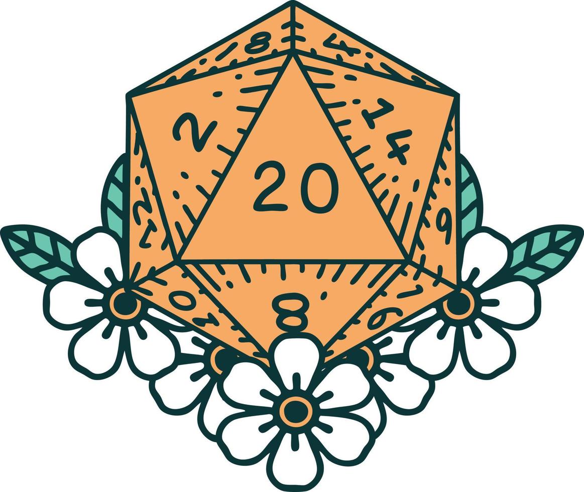 imagem de estilo de tatuagem icônica de um d20 vetor