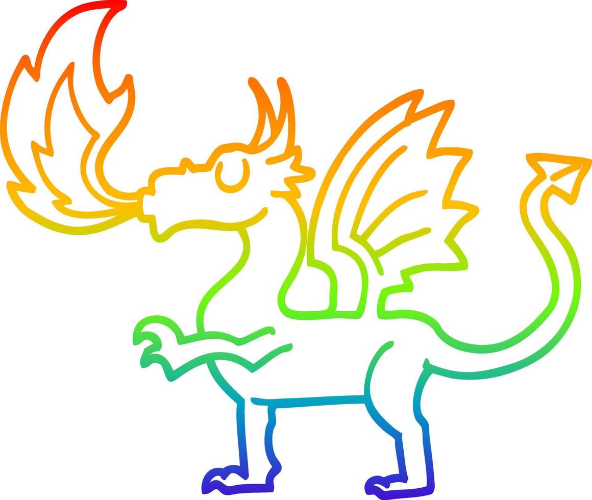 desenho de linha gradiente arco-íris desenho animado dragão vermelho vetor