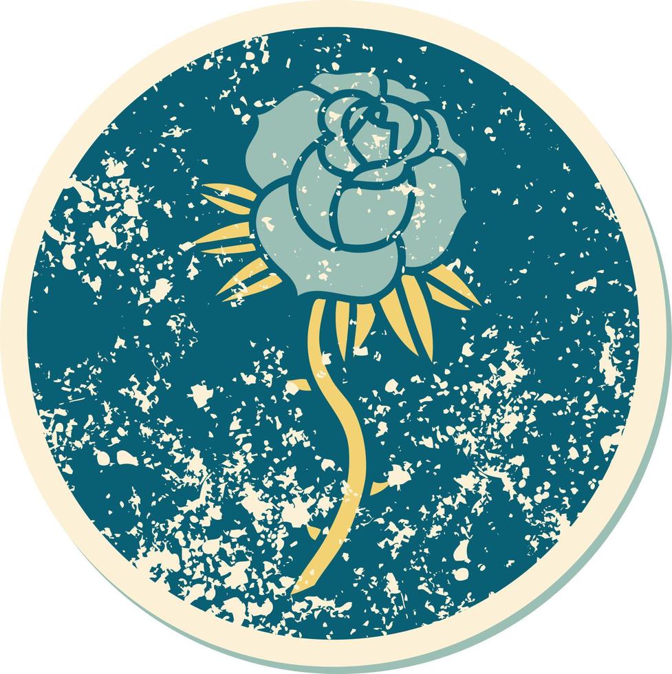 imagem icônica do estilo de tatuagem de adesivo angustiado de uma rosa vetor