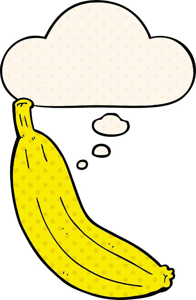 banana de desenho animado e balão de pensamento no estilo de quadrinhos vetor