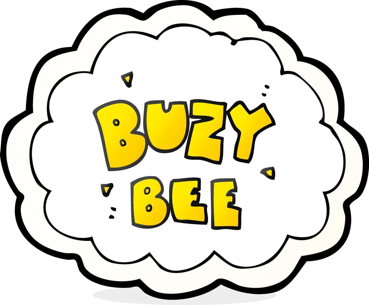 símbolo de texto de abelha buzy de desenho animado desenhado à mão livre vetor