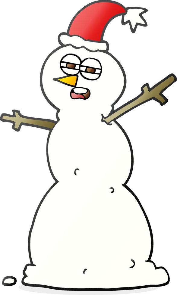boneco de neve infeliz dos desenhos animados desenhados à mão livre vetor