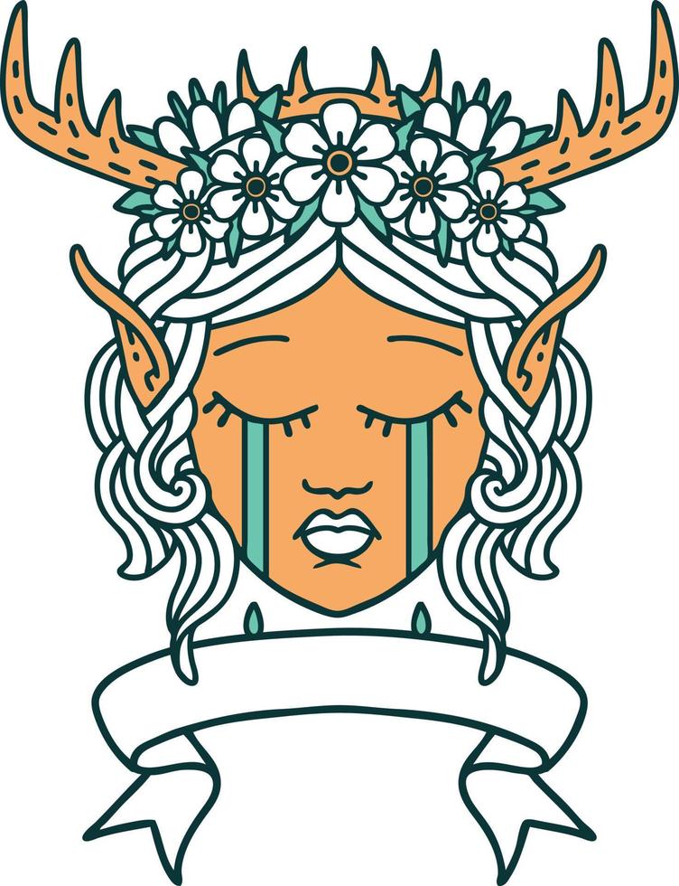 rosto de personagem de elfo druida estilo tatuagem retrô com banner vetor