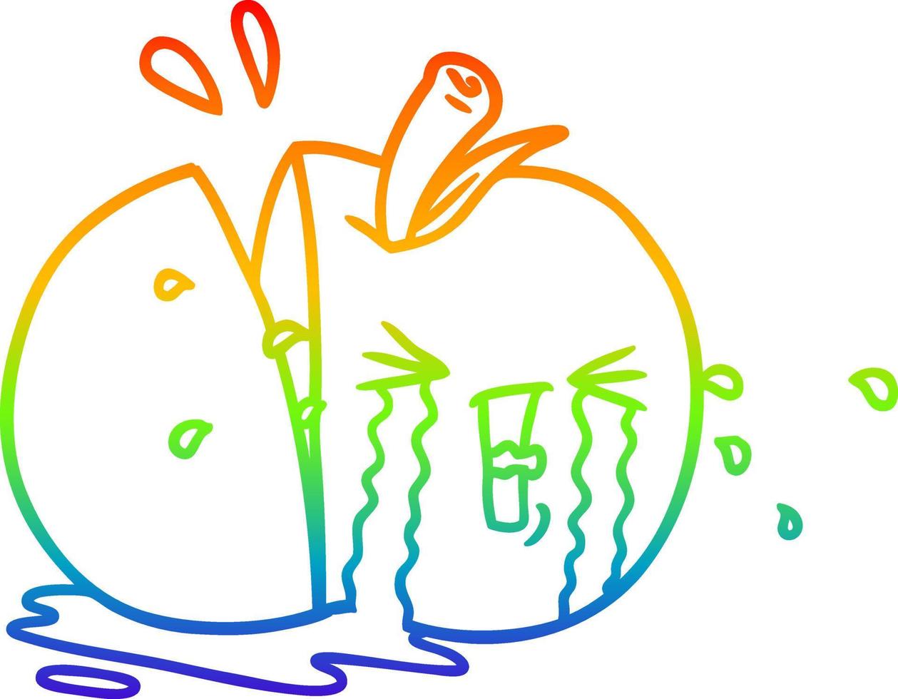 desenho de linha gradiente arco-íris desenho de maçã chorando vetor