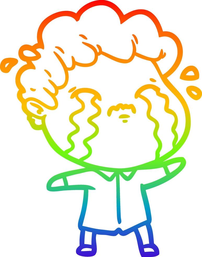 desenho de linha gradiente arco-íris desenho animado homem chorando vetor