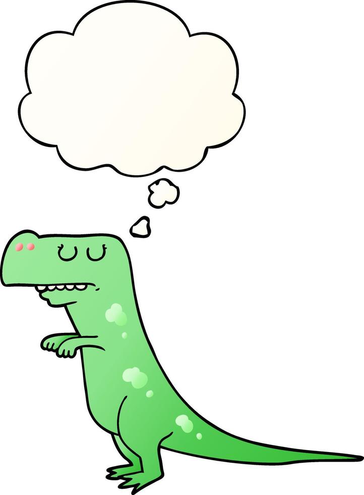 dinossauro de desenho animado e balão de pensamento em estilo gradiente suave vetor