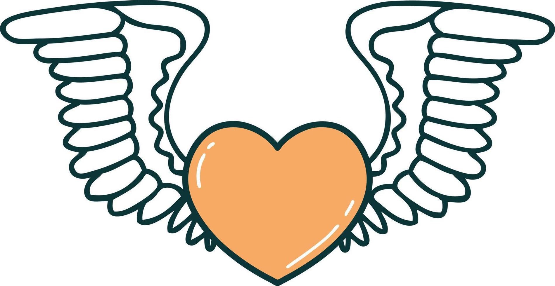 imagem de estilo de tatuagem icônica de um coração com asas vetor