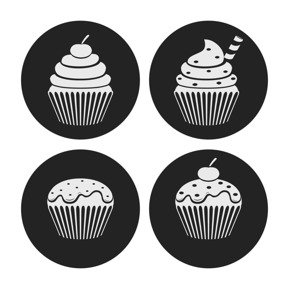 coleção de conjunto de ícones de cupcake de silhueta vetor