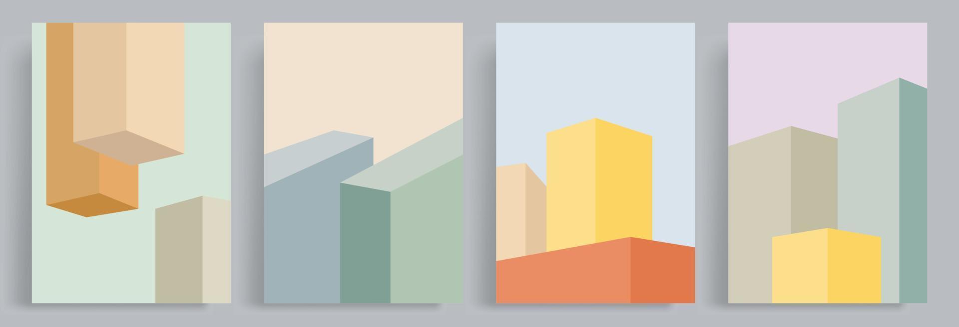 4 conjuntos de fundo de blocos 3d abstrato minimalista em cores pastel retrô. adequado para cartazes, capas de livros, brochuras, revistas, folhetos, folhetos. vetor