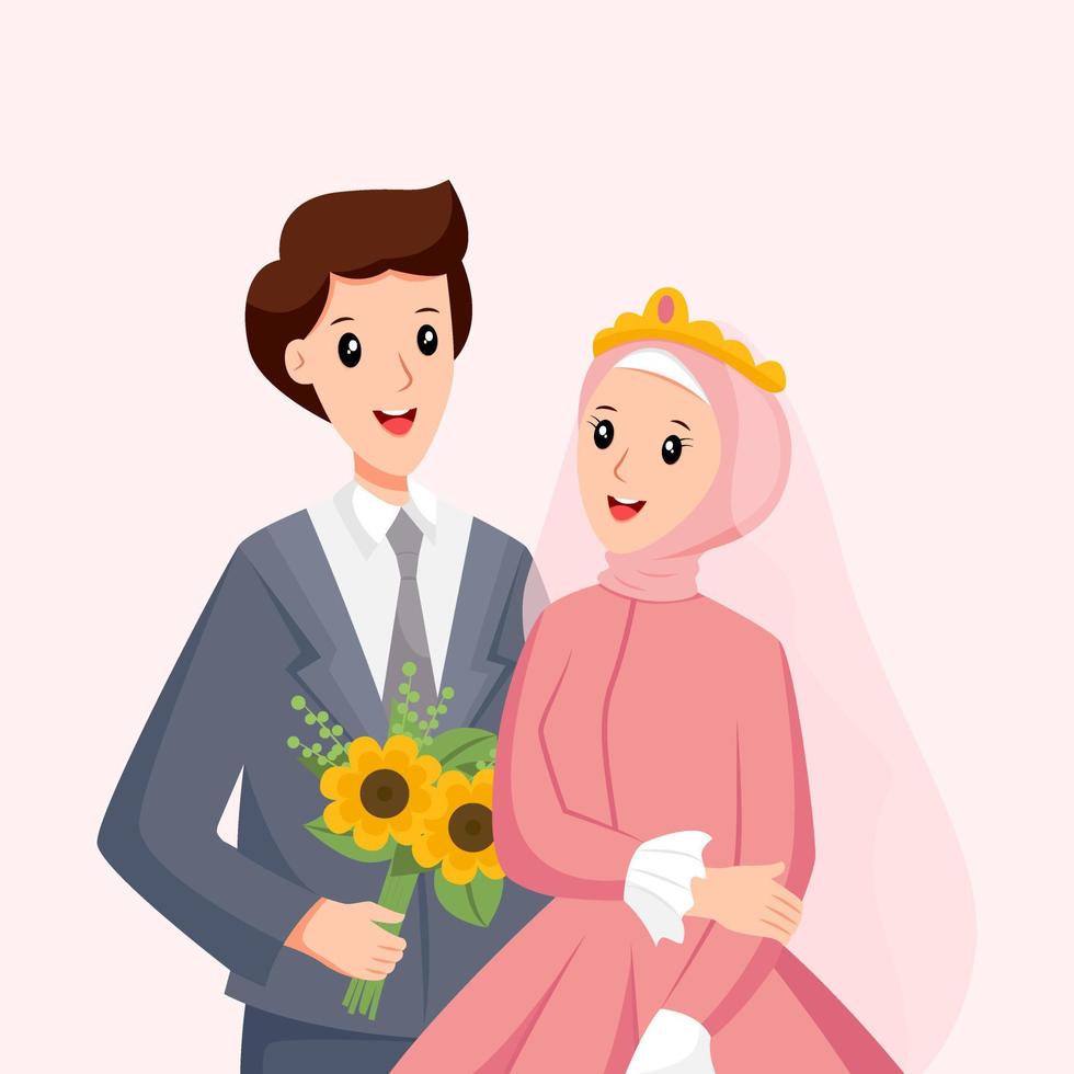 ilustração de design de personagens de casal de casamento islâmico vetor