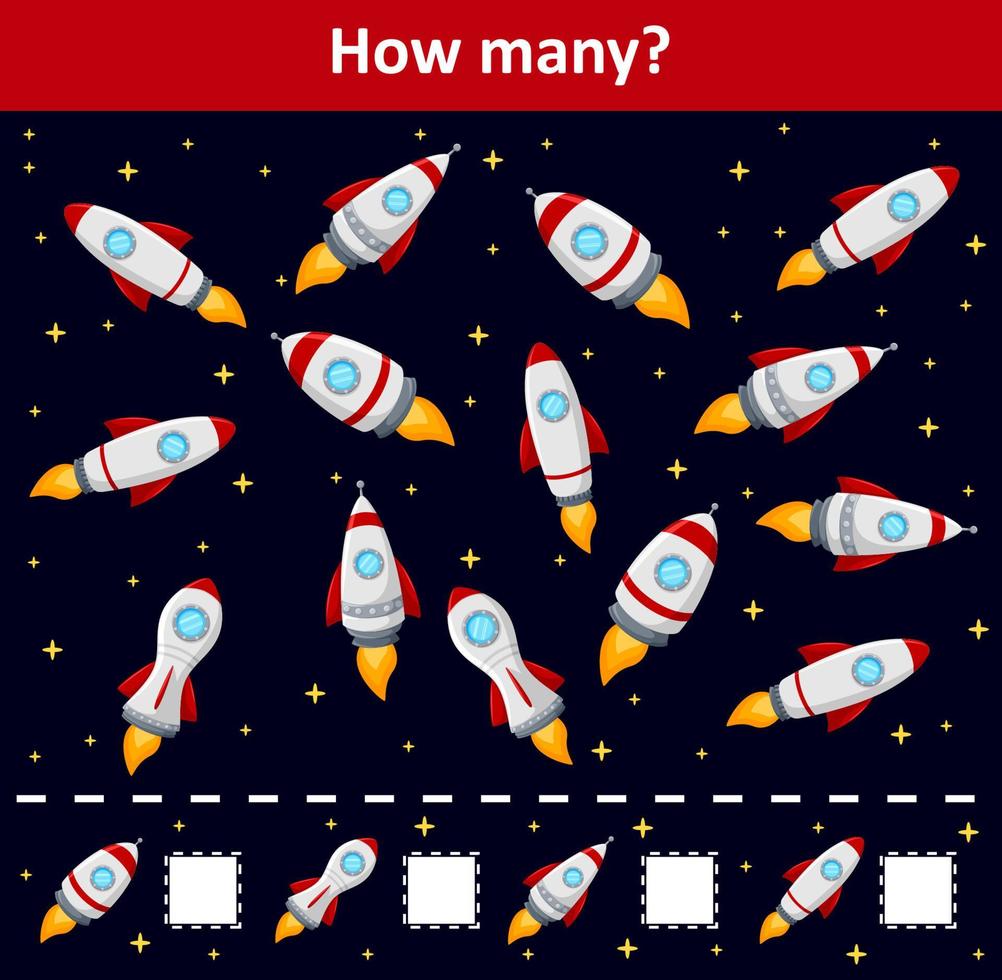 jogo de contagem para crianças pré-escolares. contar quantos objetos de foguete vetor