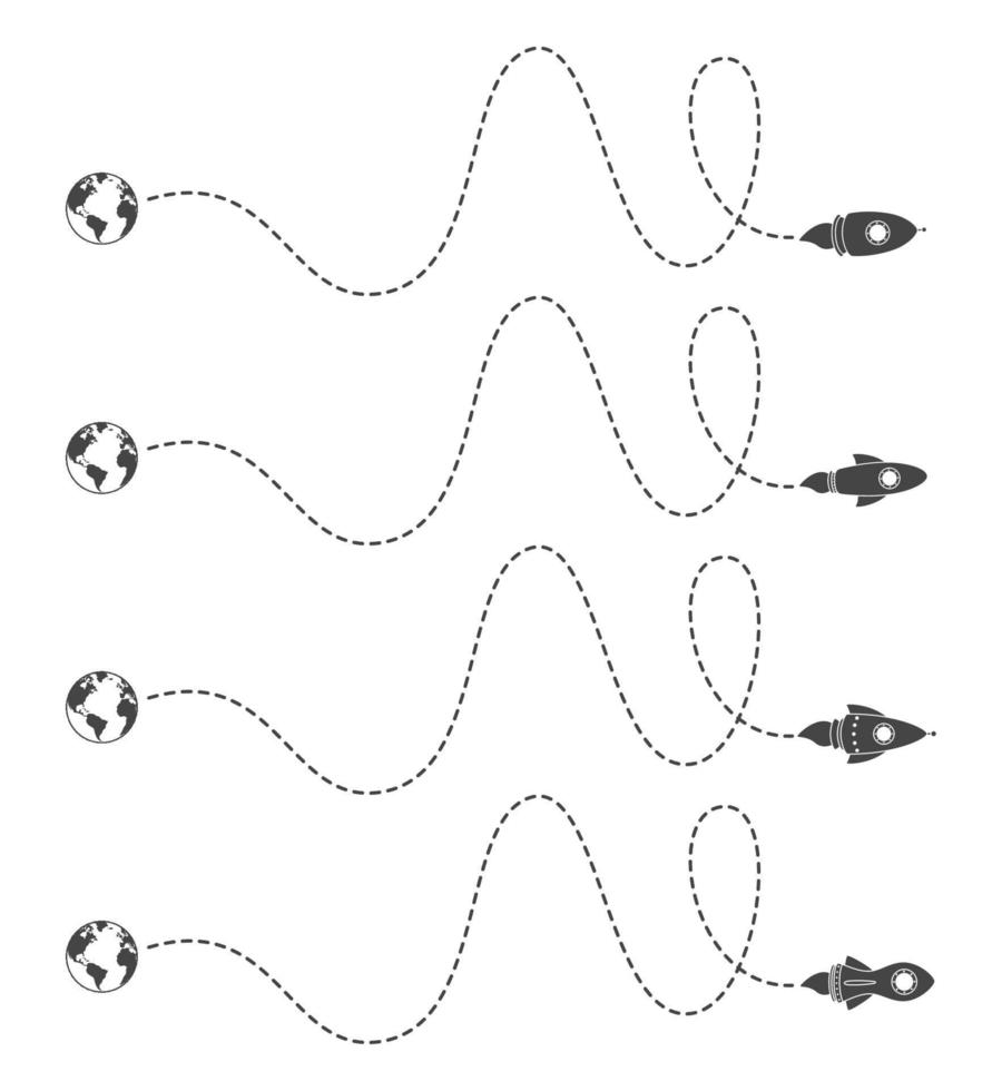 foguete voador com uma rota de linha pontilhada vetor