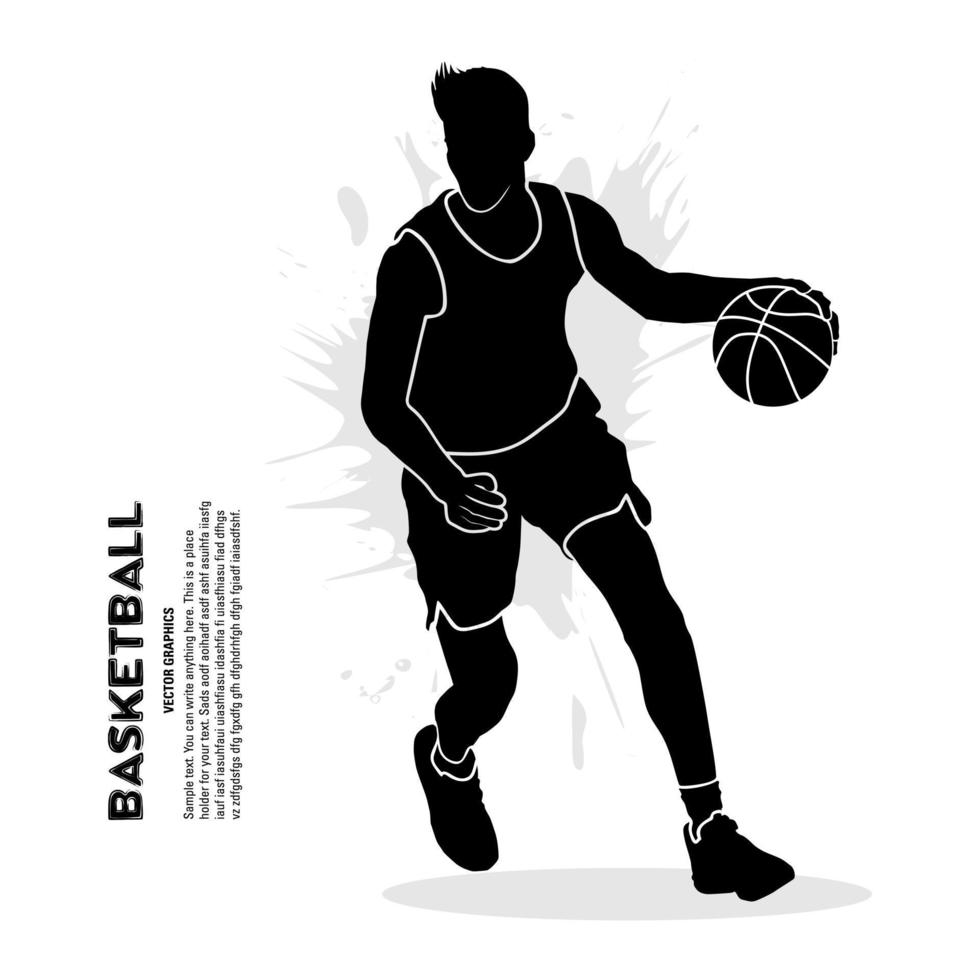 jogador de basquete masculino driblando arte de silhueta isolada no fundo branco vetor