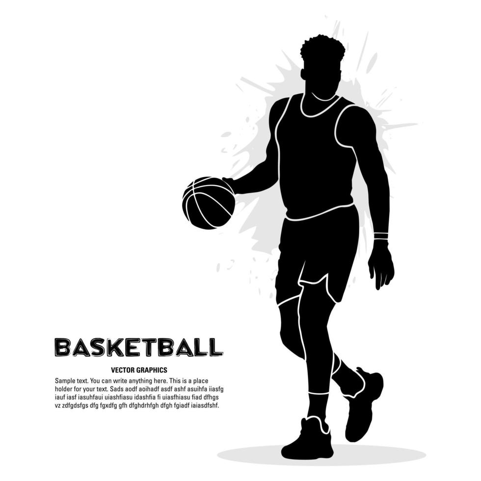 silhueta negra de jogador de basquete masculino segurando uma bola.  ilustração vetorial 12027810 Vetor no Vecteezy