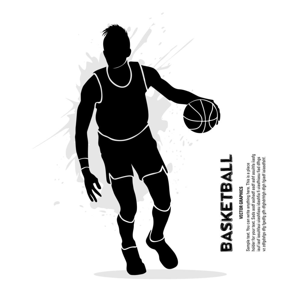silhueta de jogador de basquete com bola isolada no fundo branco vetor