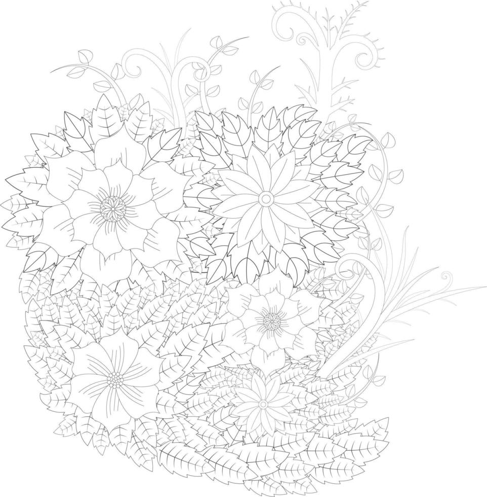 páginas para colorir doodle, doodle de primavera, páginas para colorir florais para crianças e adultos, árvore de primavera e floral vetor