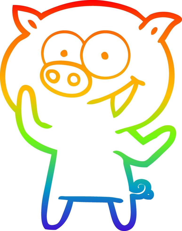 desenho de linha de gradiente de arco-íris desenho animado de porco alegre vetor