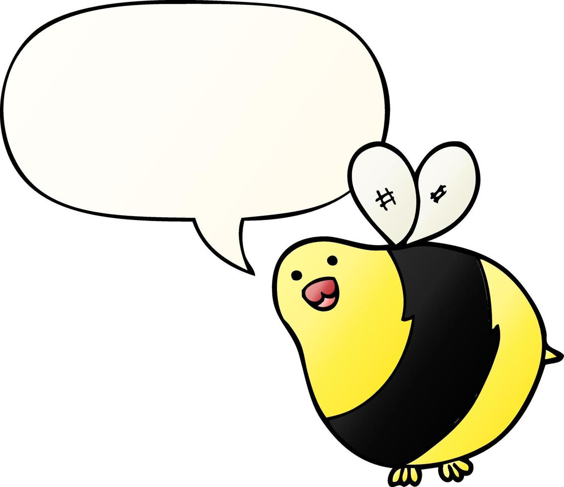 abelha de desenho animado e bolha de fala em estilo gradiente suave vetor
