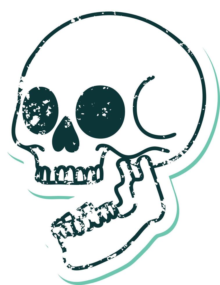 imagem icônica do estilo de tatuagem de adesivo angustiado de um crânio vetor