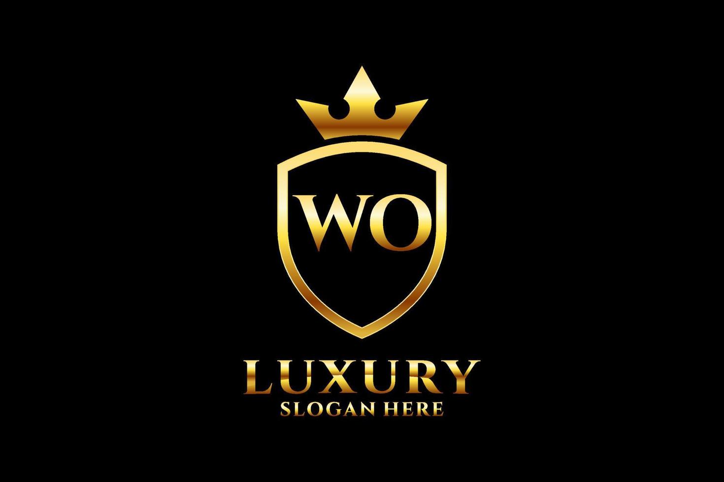 inicial wo elegante logotipo de monograma de luxo ou modelo de crachá com pergaminhos e coroa real - perfeito para projetos de marca luxuosos vetor