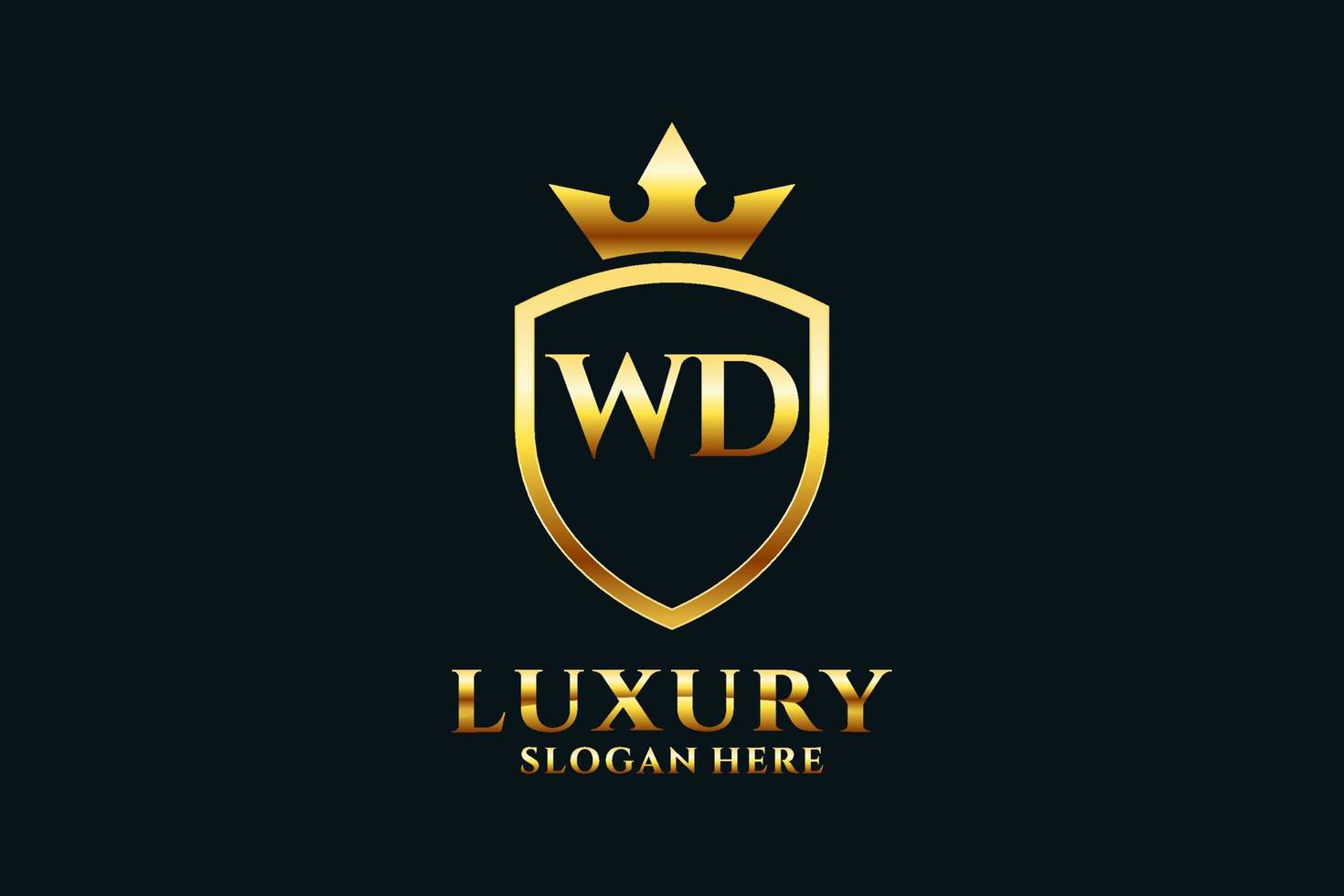 inicial wd elegante logotipo de monograma de luxo ou modelo de crachá com pergaminhos e coroa real - perfeito para projetos de marca luxuosos vetor