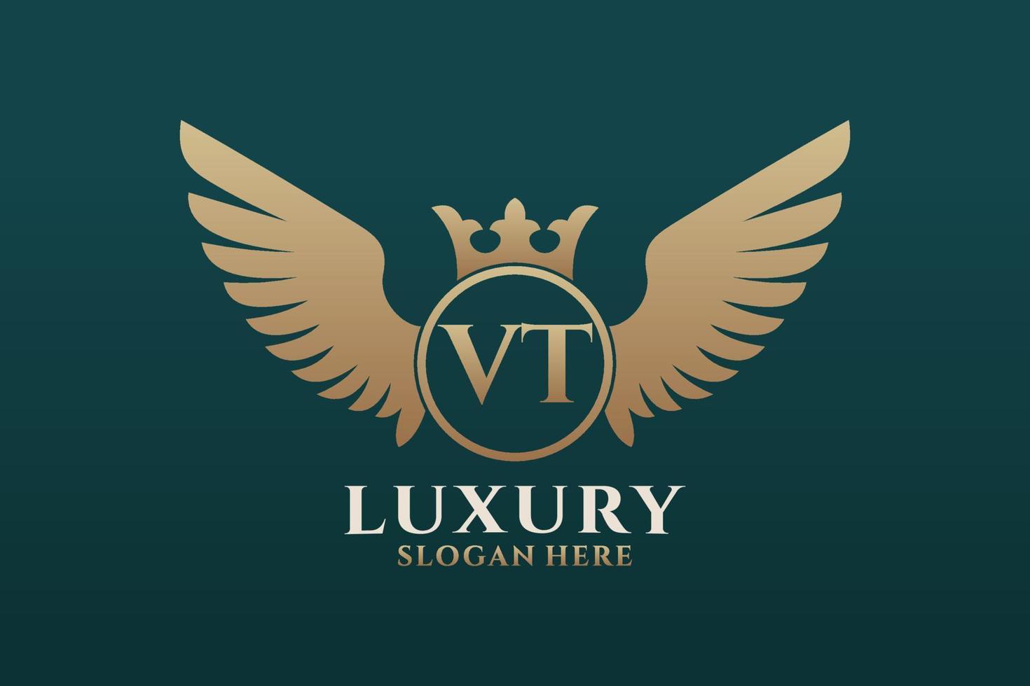 luxo royal wing letter vt crest gold color logo vector, logotipo da vitória, logotipo da crista, logotipo da asa, modelo de logotipo vetorial. vetor