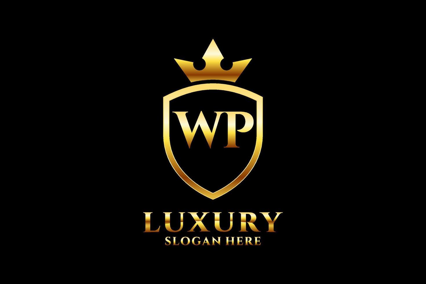 logotipo de monograma de luxo elegante inicial wp ou modelo de crachá com pergaminhos e coroa real - perfeito para projetos de marca luxuosos vetor