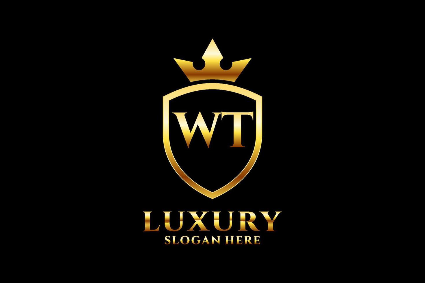 logotipo de monograma de luxo elegante inicial wt ou modelo de crachá com pergaminhos e coroa real - perfeito para projetos de marca luxuosos vetor