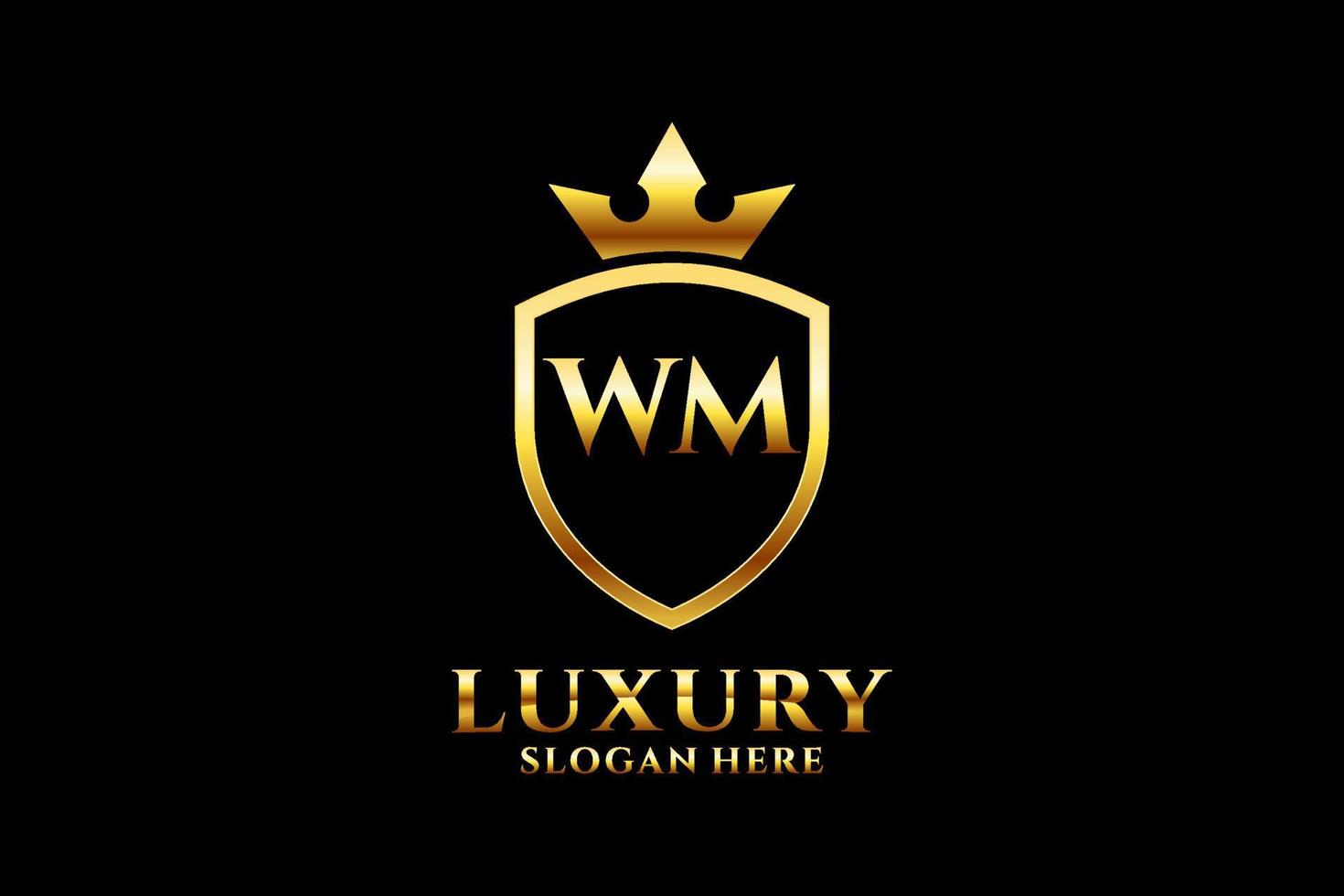 logotipo de monograma de luxo elegante inicial wm ou modelo de crachá com pergaminhos e coroa real - perfeito para projetos de marca luxuosos vetor