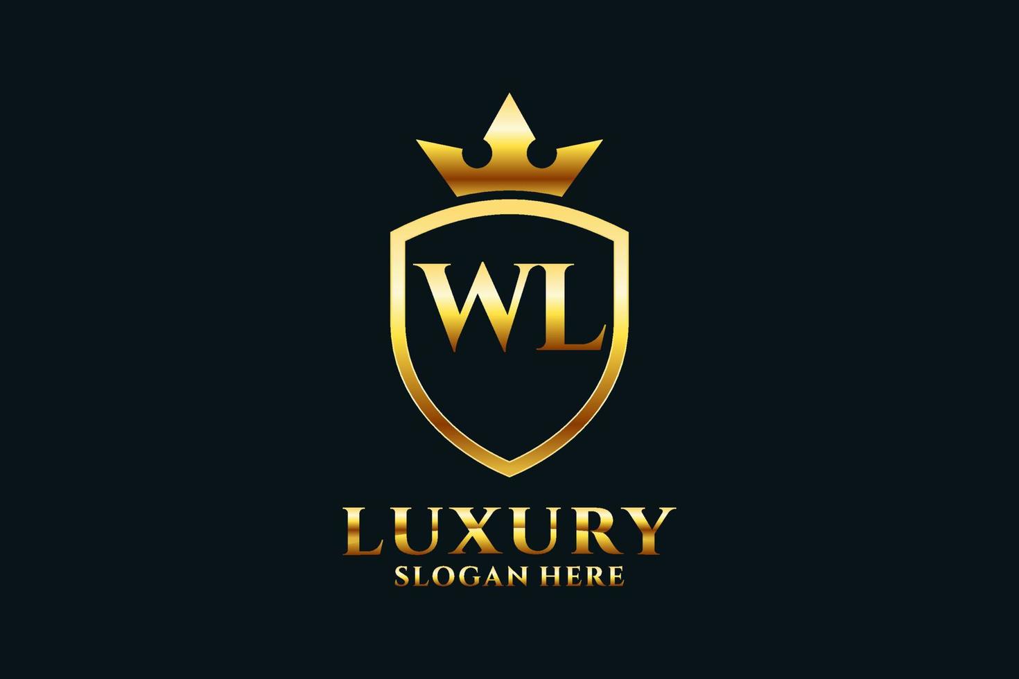 logotipo de monograma de luxo elegante inicial wl ou modelo de crachá com pergaminhos e coroa real - perfeito para projetos de marca luxuosos vetor