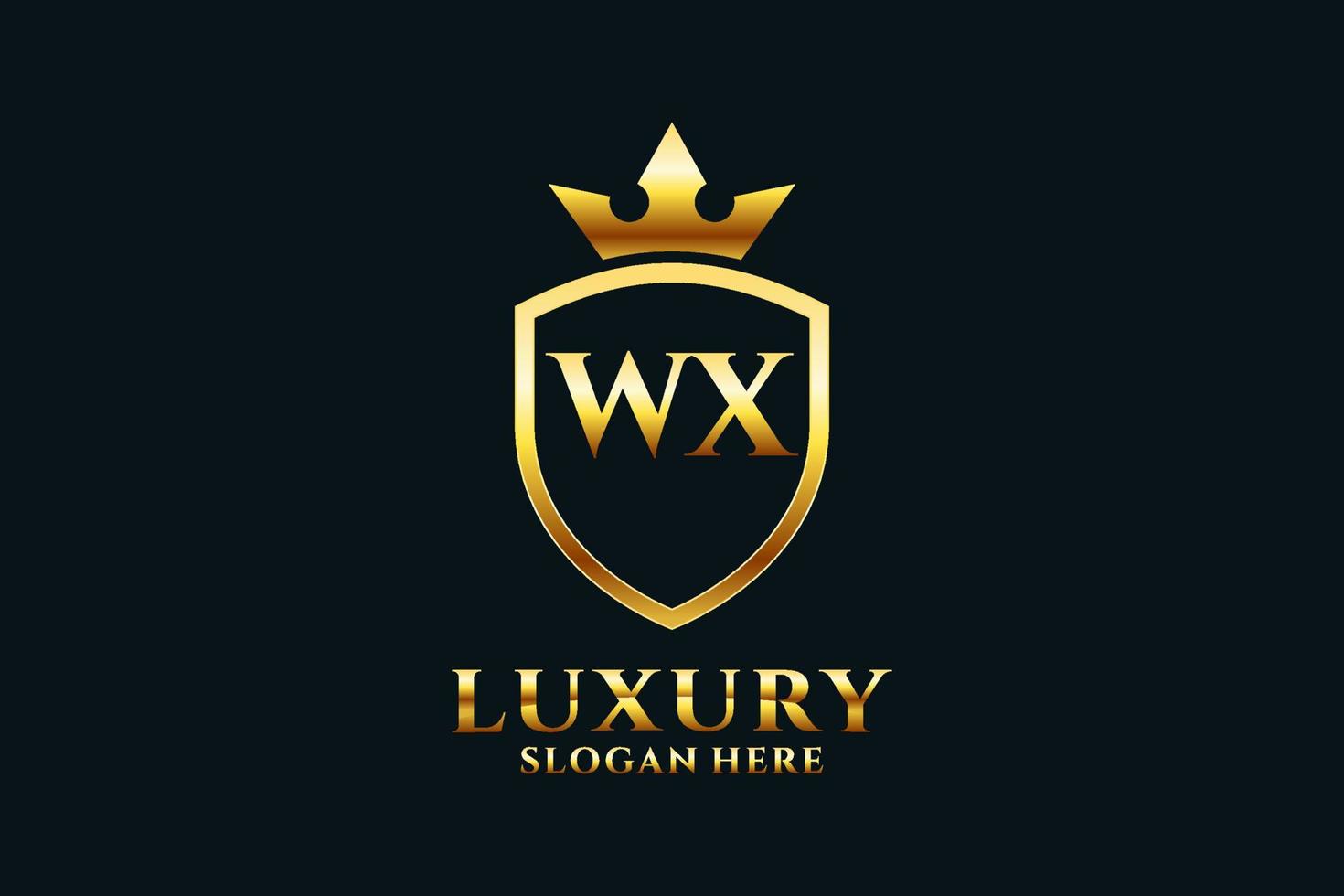 logotipo de monograma de luxo elegante inicial wx ou modelo de crachá com pergaminhos e coroa real - perfeito para projetos de marca luxuosos vetor