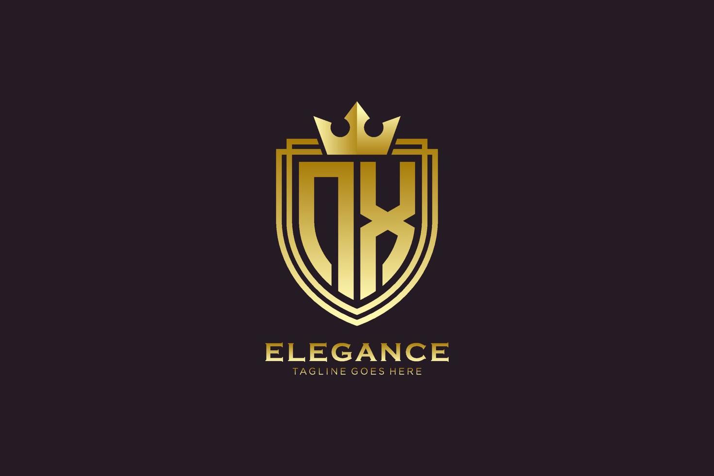 logotipo de monograma de luxo elegante inicial nx ou modelo de crachá com pergaminhos e coroa real - perfeito para projetos de marca de luxo vetor