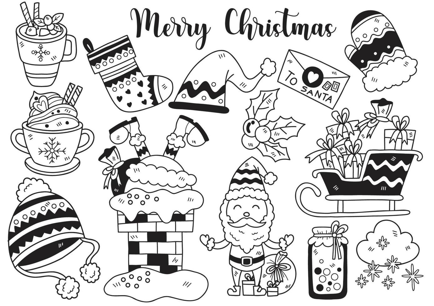 objeto de natal estilo desenhado à mão doodle objetos ilustração vetorial vetor