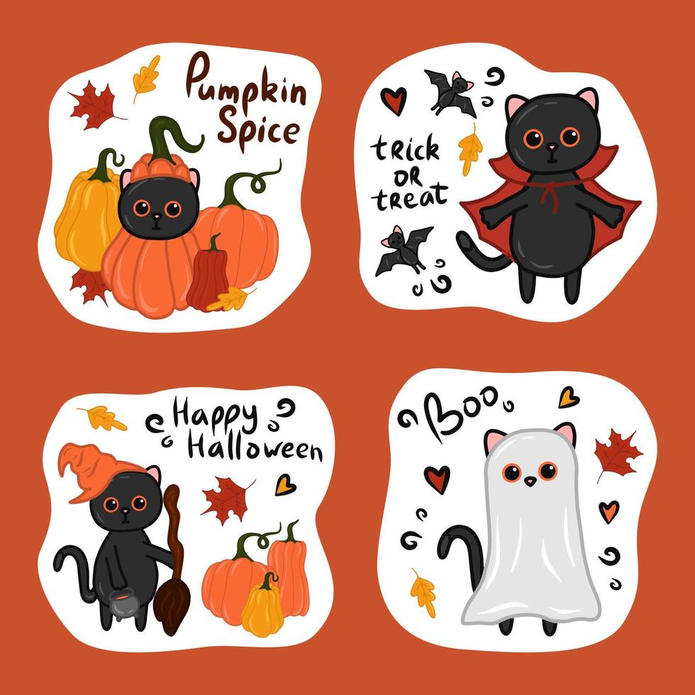 gato kawaii de halloween com ilustração vetorial de fantasia vetor