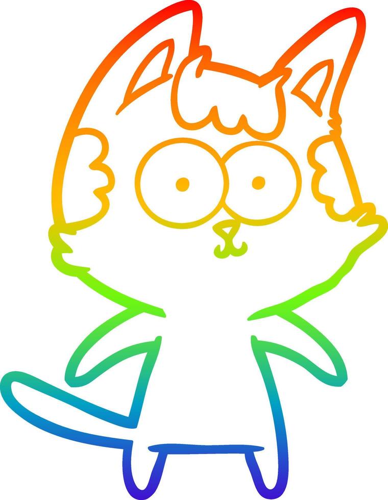 desenho de linha de gradiente de arco-íris feliz gato de desenho animado vetor